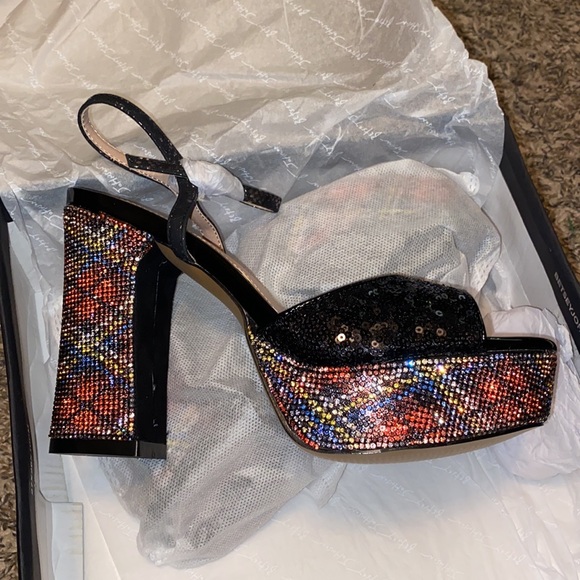 NWT Betsey Johnson ALAIA Black Plaid Sequin Heels - Picture 12 of 13